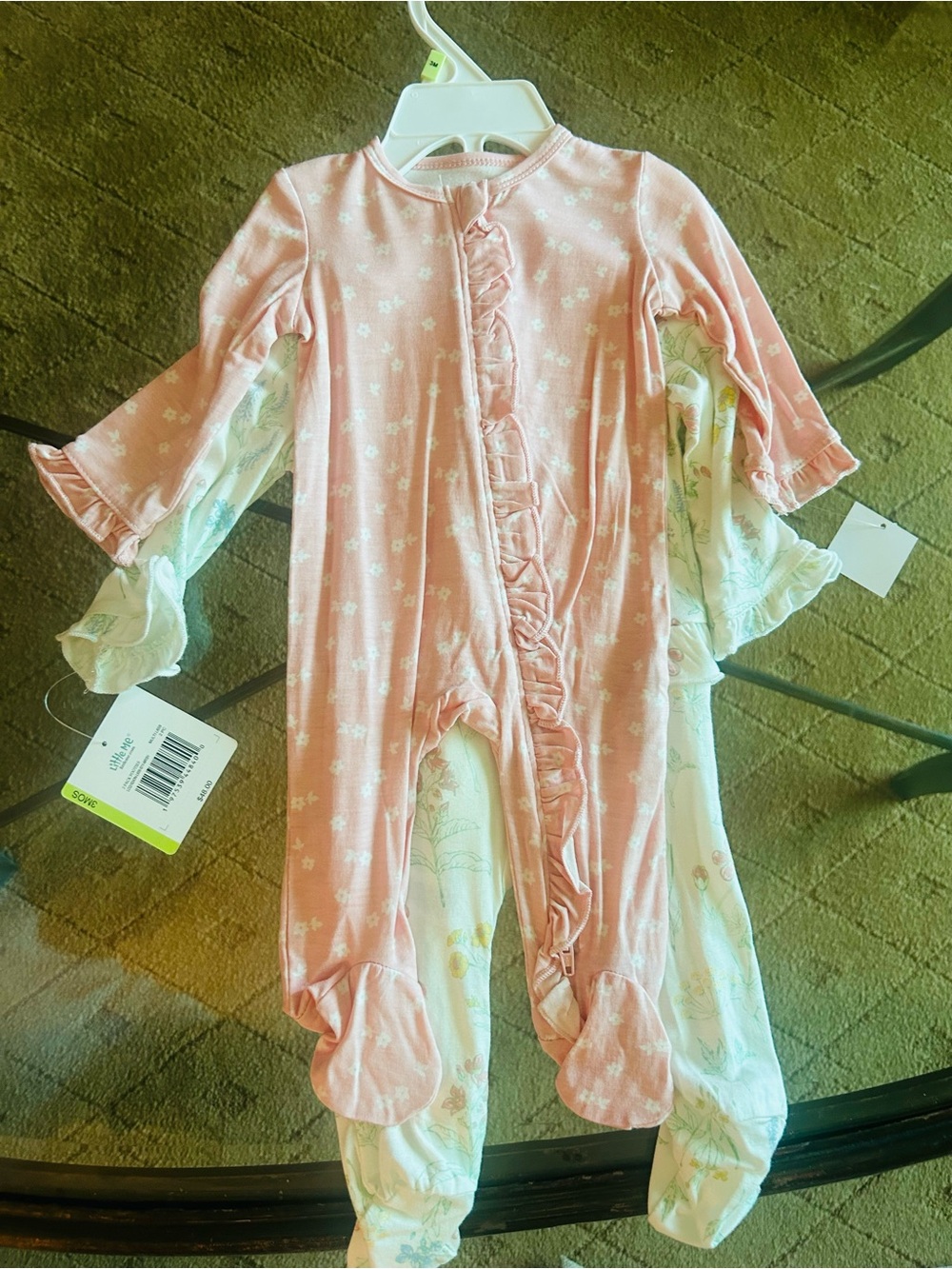 Little Me Pink Ruffle-Front Footed 2 One-Piece